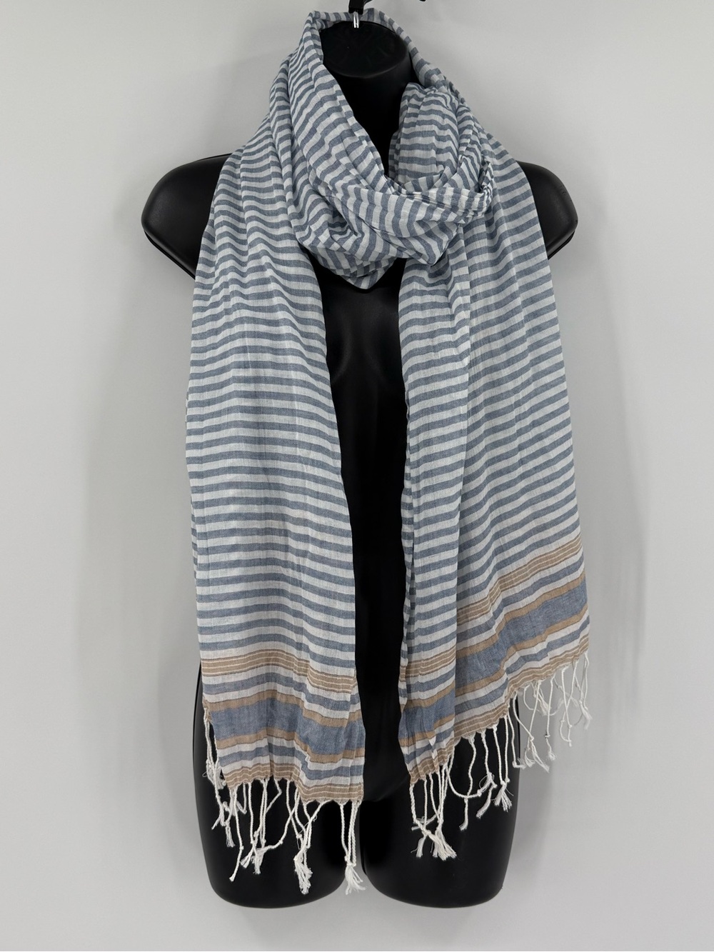 REI Lightweight Cotton Striped Fringe Scarf | Blue Multi | One Size